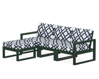 POLYWOOD® EDGE 4-Piece Modular Deep Seating Set with Ottoman in Green / Trellis Marine Indigo