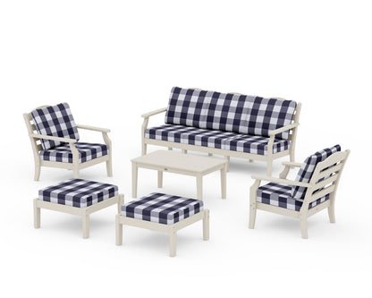 Draper James™ by  POLYWOOD® Savannah 6-Piece Lounge Sofa Set in Sand / Buffalo Plaid Navy