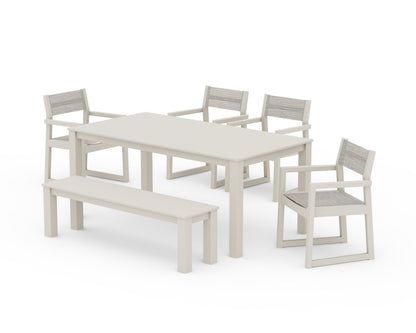 POLYWOOD® EDGE Sling Arm Chair 6-Piece Parsons Dining Set with Bench in Sand / Birch Sling