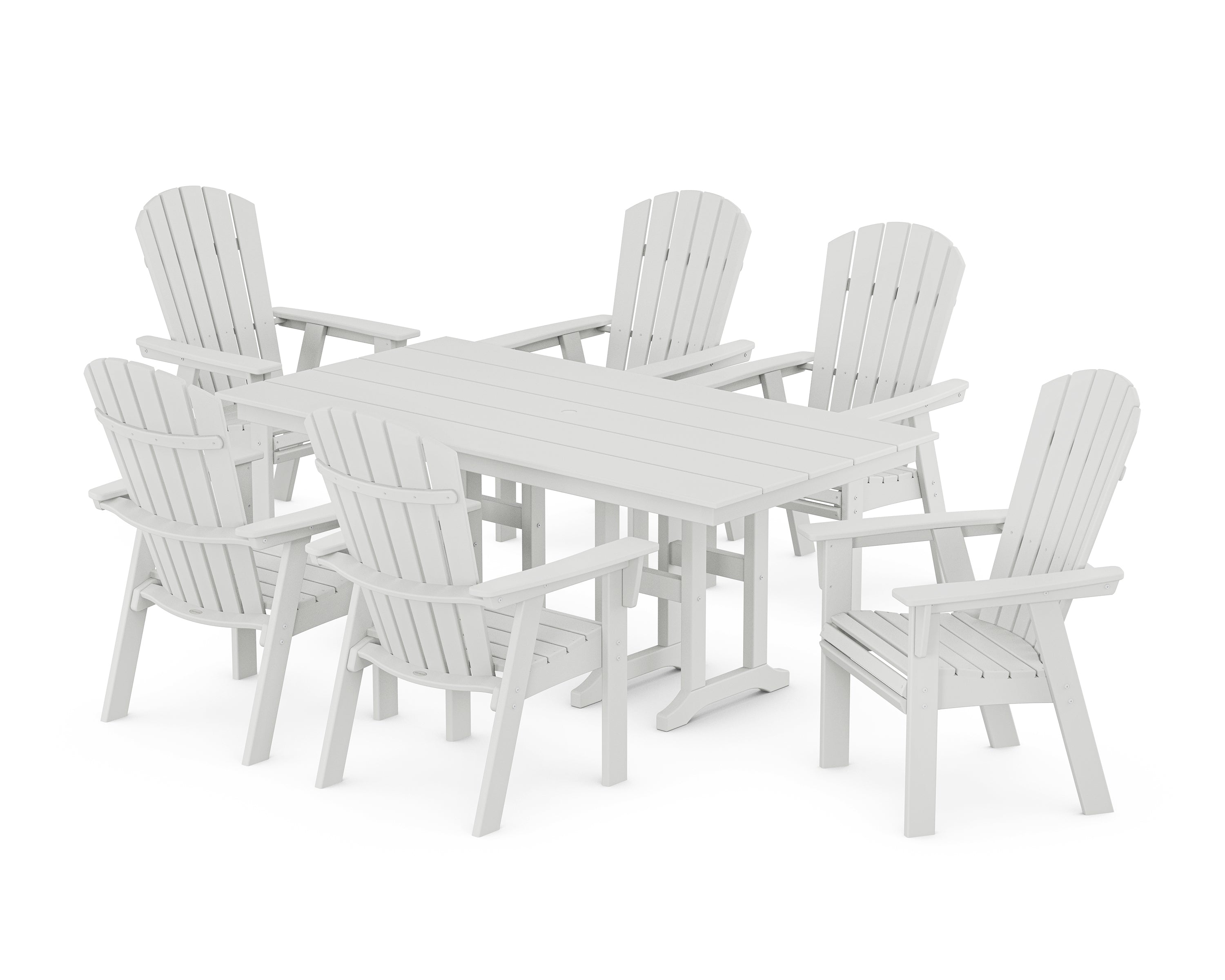 POLYWOOD® Nautical Curveback Adirondack 7-Piece Farmhouse Dining Set in White