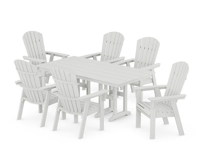 POLYWOOD® Nautical Curveback Adirondack 7-Piece Farmhouse Dining Set in White