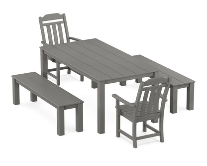 Country Living Cottage 5-Piece Parsons Dining Set with Benches in Slate Grey