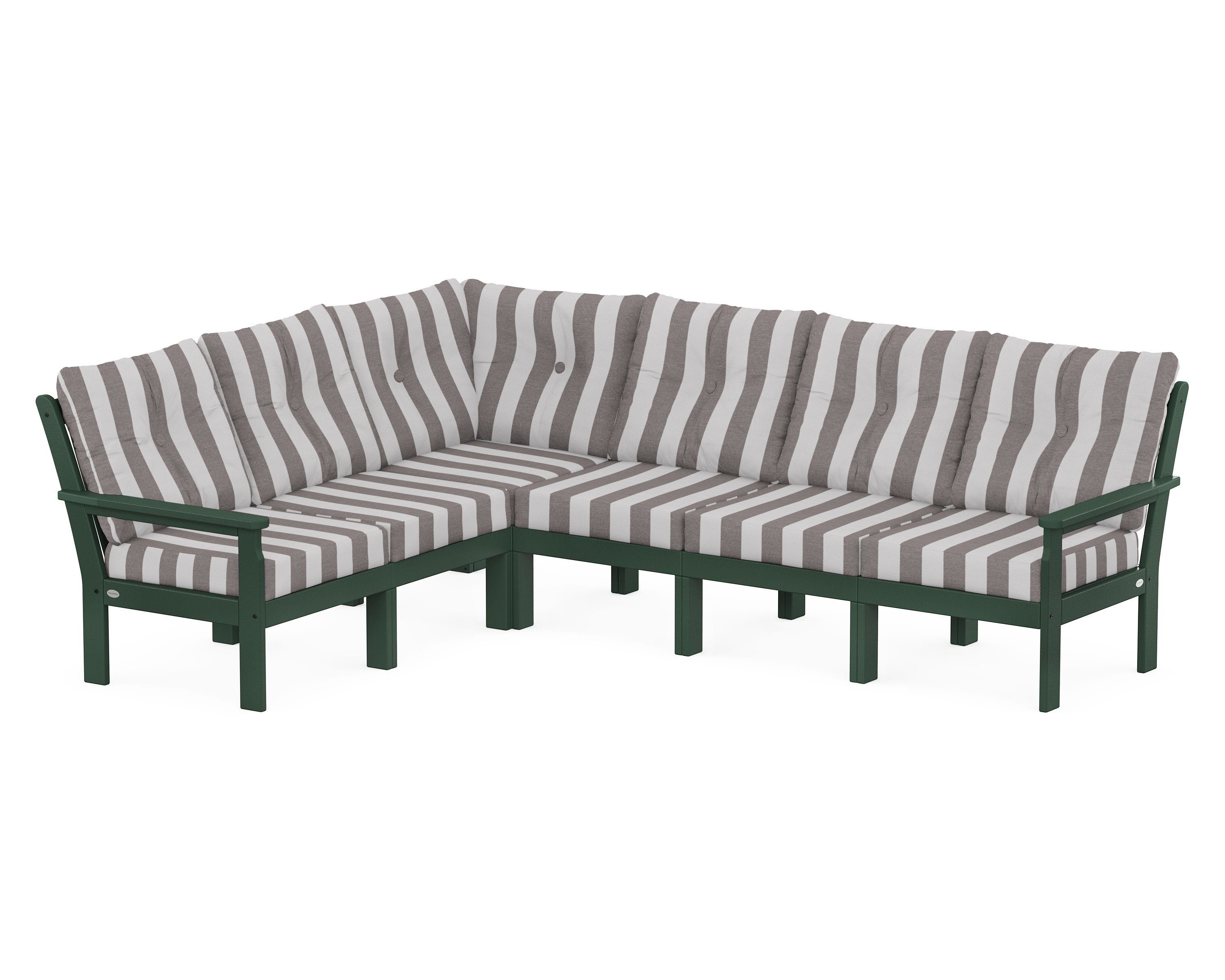 POLYWOOD® Vineyard 6-Piece Sectional in Green / Cabana Stripe Grey Mist