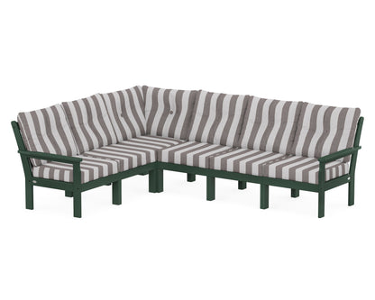 POLYWOOD® Vineyard 6-Piece Sectional in Green / Cabana Stripe Grey Mist
