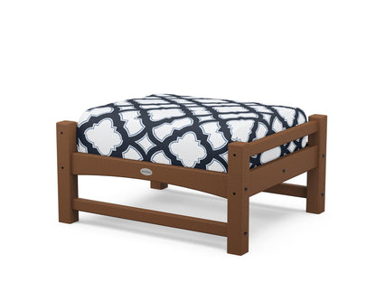 POLYWOOD® Club Ottoman in Teak / Trellis Marine Indigo