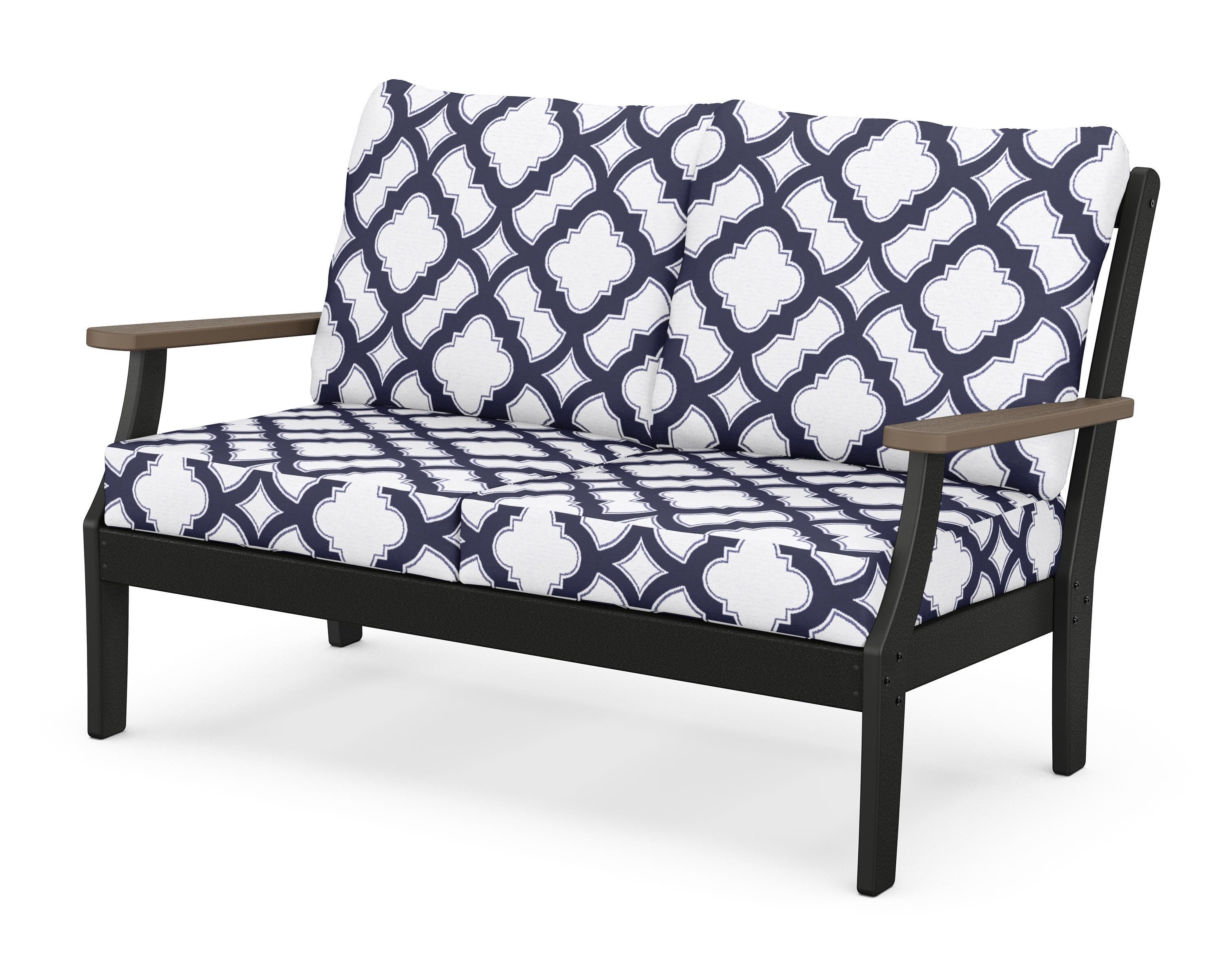 POLYWOOD® Braxton Deep Seating Loveseat in Black / Kona / Trellis Navy