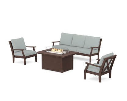 POLYWOOD® Braxton Deep Seating Fire Pit Table Set in Mahogany / Spa
