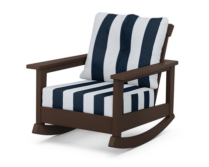 POLYWOOD® Prescott Deep Seating Rocking Chair in Mahogany / Cabana Stripe Marine Indigo