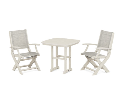 POLYWOOD® Coastal Folding Chair 3-Piece Dining Set in Sand / Birch Sling