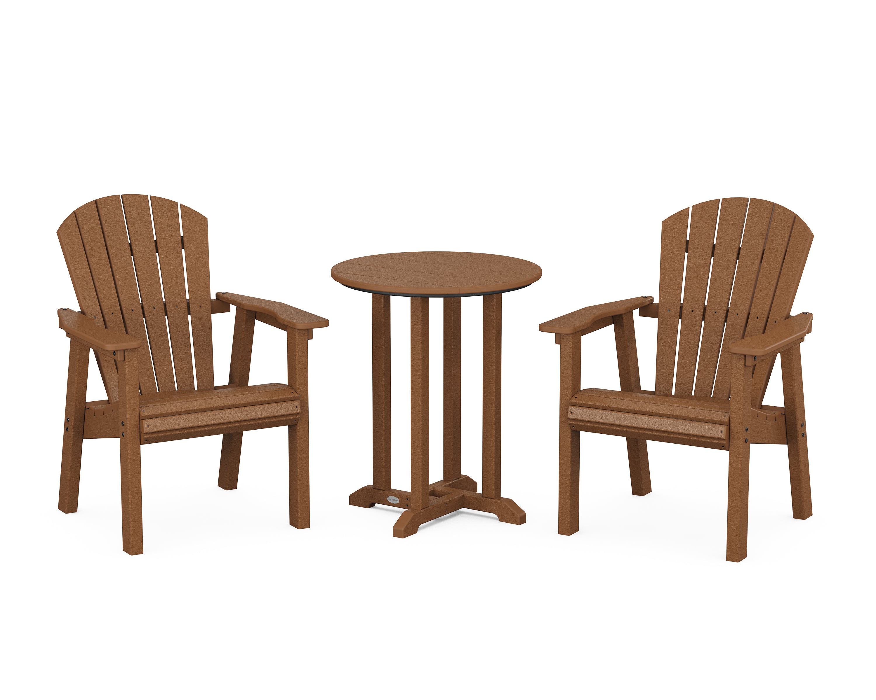 POLYWOOD® Seashell 3-Piece Round Farmhouse Bistro Dining Set in Teak