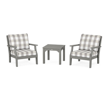 Martha Stewart by POLYWOOD® Chinoiserie 3-Piece Deep Seating Set in Slate Grey / Buffalo Plaid Grey Mist