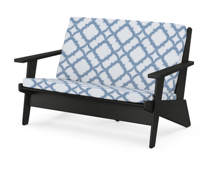 POLYWOOD® Riviera Modern Lounge Loveseat in Black / Trellis Sky Blue