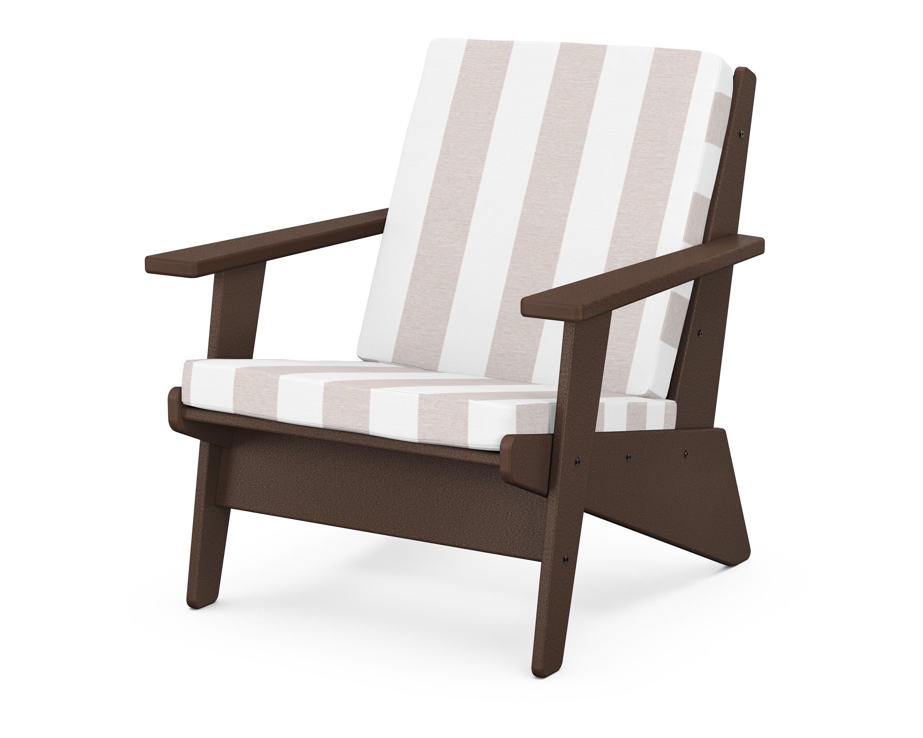POLYWOOD® Riviera Modern Lounge Chair in Mahogany / Cabana Stripe Dune Burlap
