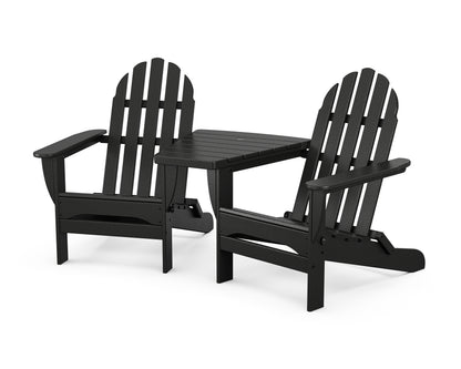POLYWOOD® Classic Folding Adirondacks with Angled Connecting Table in Black