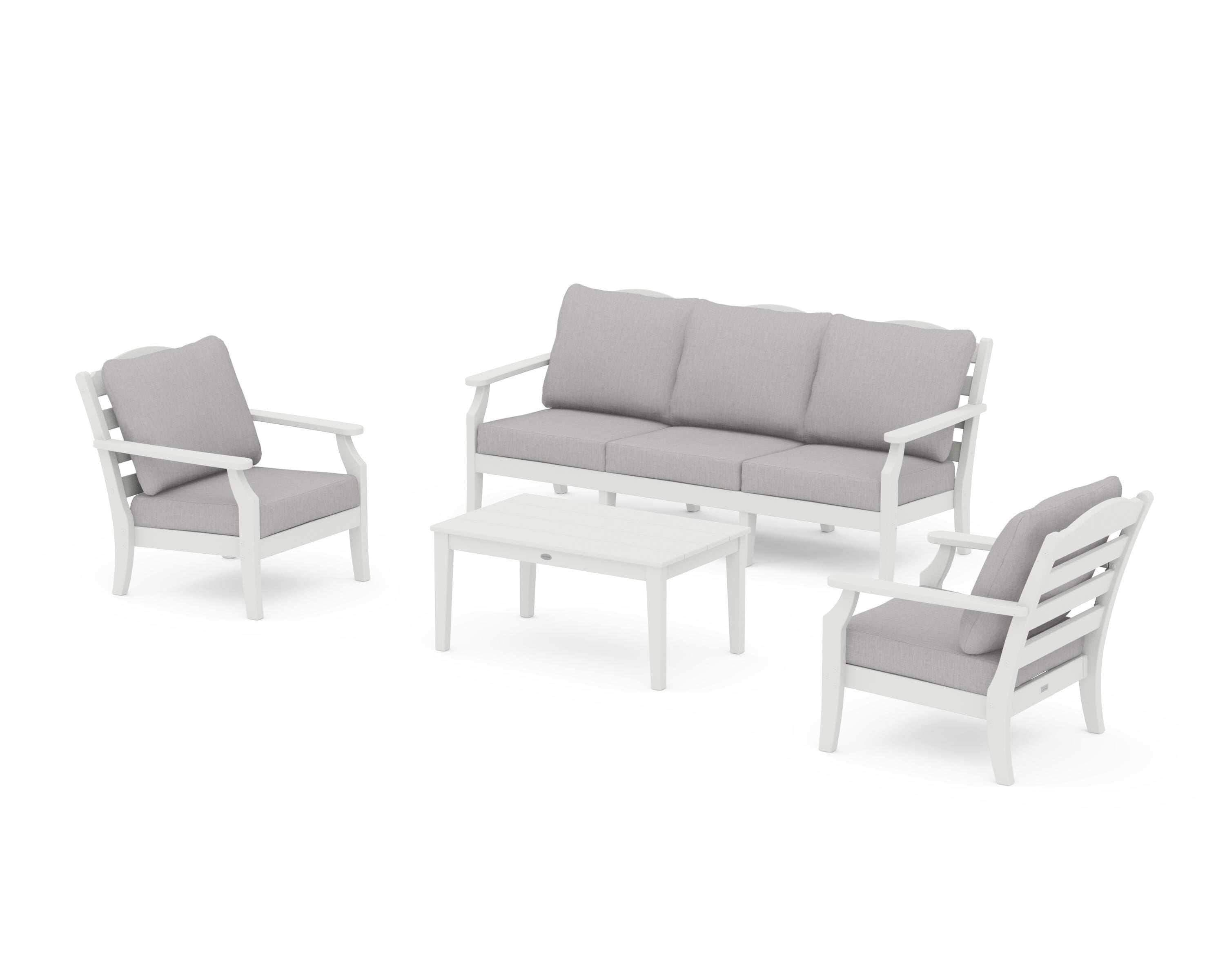 Draper James™ by  POLYWOOD® Savannah 4-Piece Deep Seating Set with Sofa in Vintage White / Granite