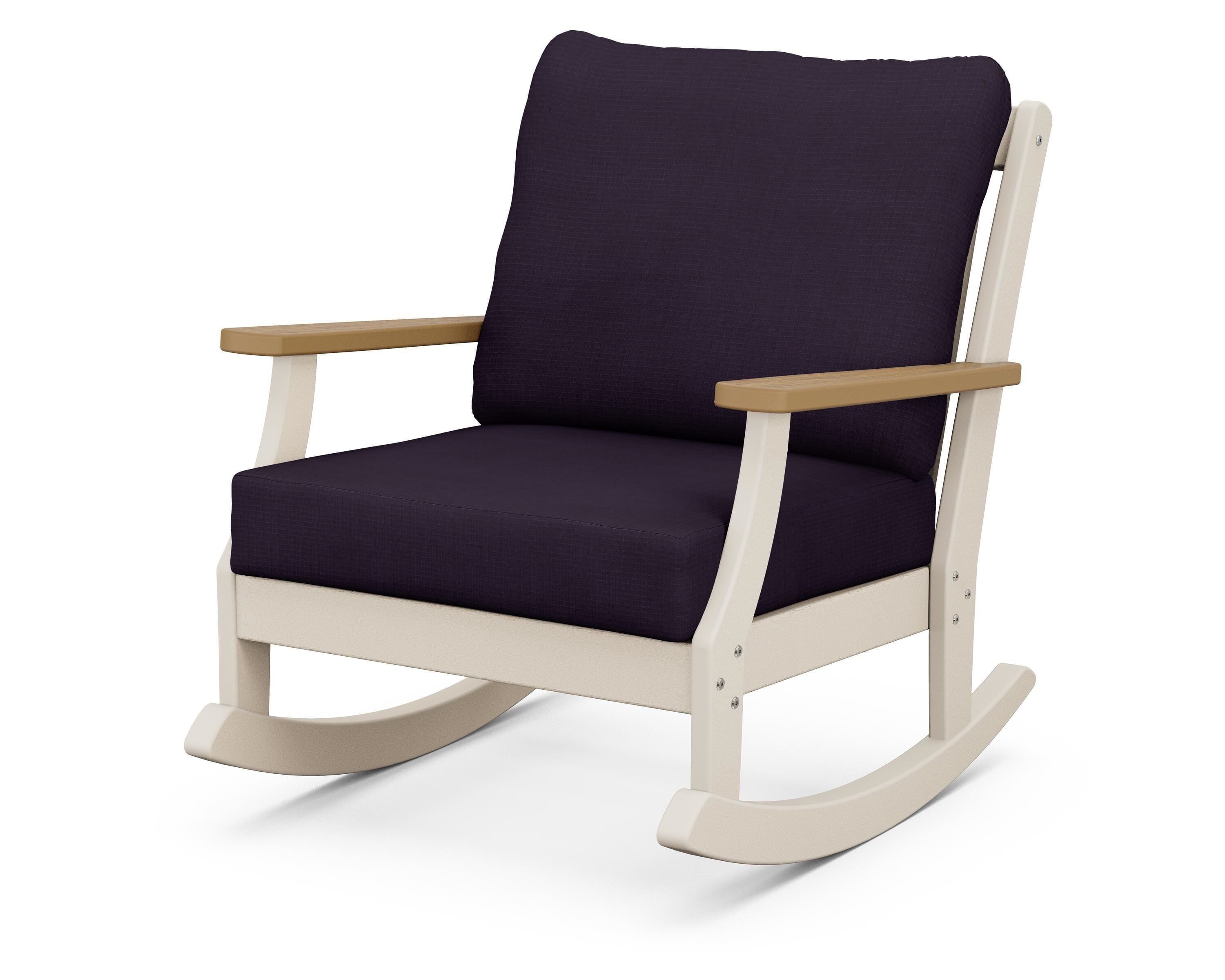 POLYWOOD® Braxton Deep Seating Rocking Chair in Sand / Natural / Navy Linen