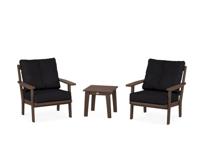 POLYWOOD® Oxford 3-Piece Deep Seating Set in Mahogany / Midnight Linen