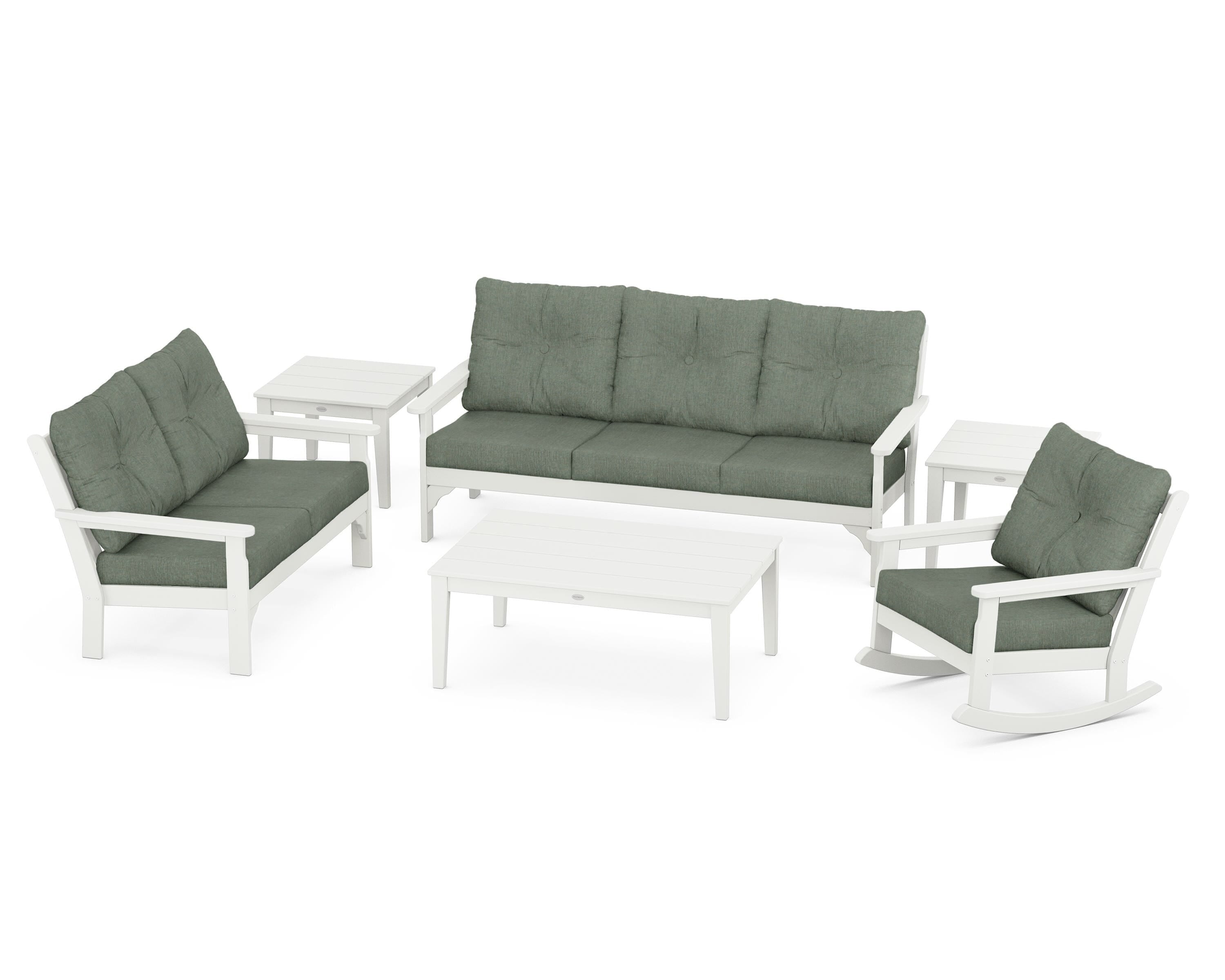 POLYWOOD® Vineyard 6-Piece Deep Seating Set in Vintage White / Cast Sage