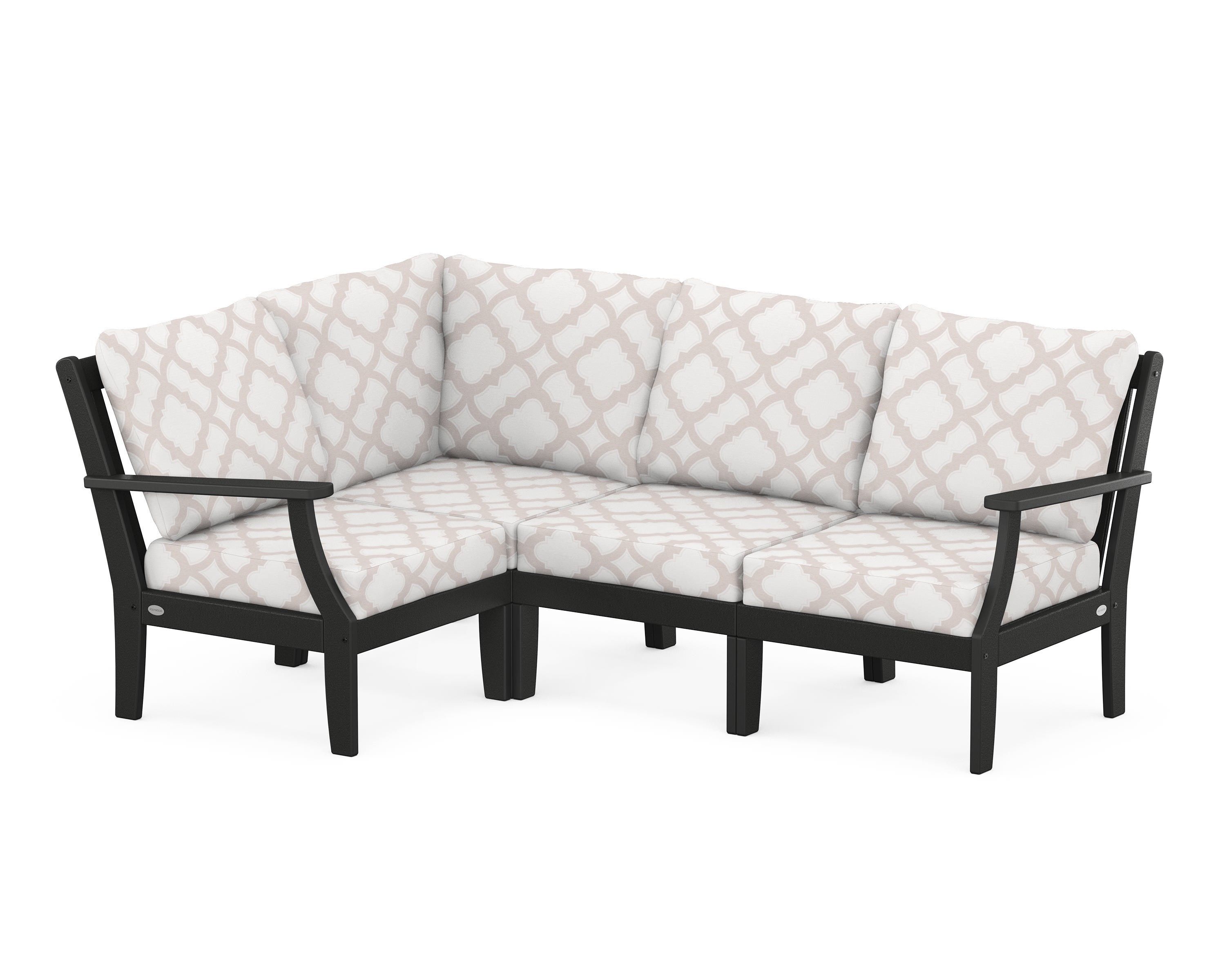 POLYWOOD® Braxton Modular 4-Piece Deep Seating Set in Black / Trellis Dune Burlap