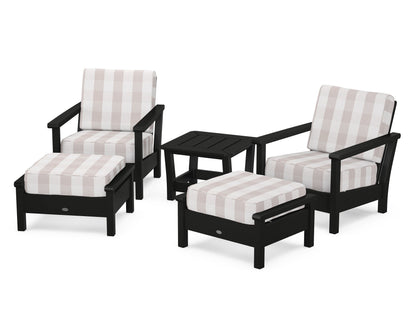 POLYWOOD® Harbour 5-Piece Deep Seating Chair Set in Black / Buffalo Plaid Dune Burlap