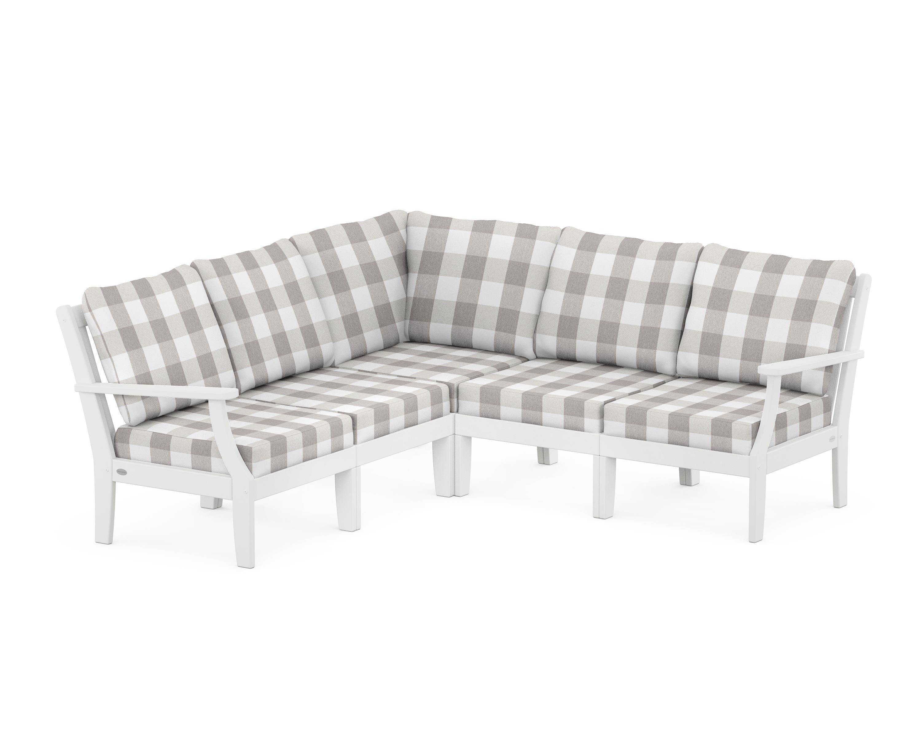 POLYWOOD® Braxton Modular 5-Piece Deep Seating Set in White / Buffalo Plaid Grey Mist