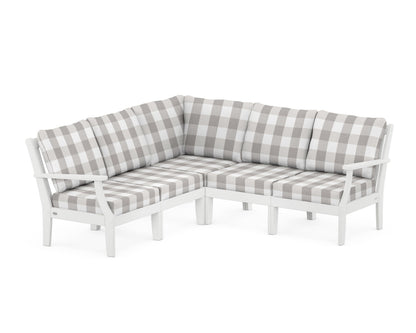 POLYWOOD® Braxton Modular 5-Piece Deep Seating Set in White / Buffalo Plaid Grey Mist