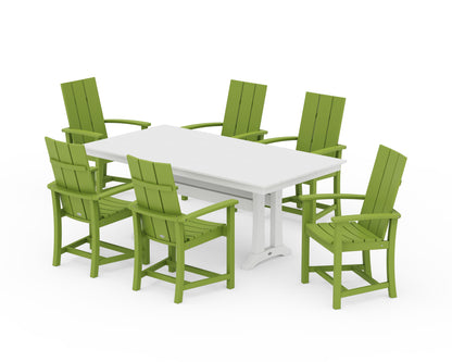 POLYWOOD® Modern Adirondack 7-Piece Farmhouse Dining Set with Trestle Legs in Lime / White