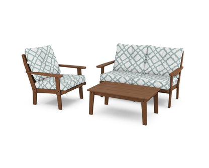 POLYWOOD® Lakeside 3-Piece Deep Seating Set in Teak / Trellis Glacier Spa