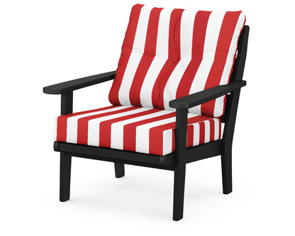 POLYWOOD® Lakeside Deep Seating Chair in Black / Cabana Stripe Crimson