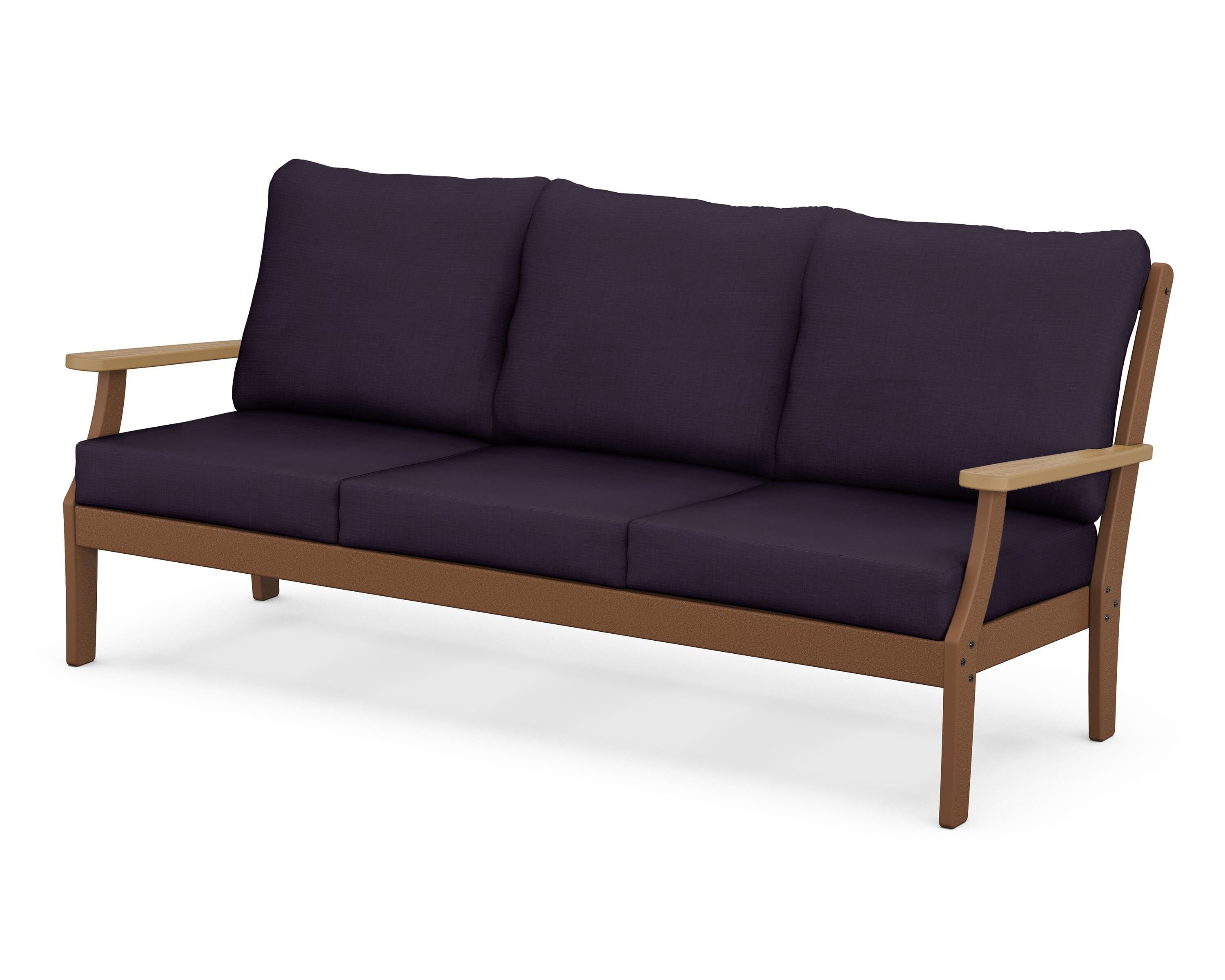 POLYWOOD® Braxton Deep Seating Sofa in Teak / Natural / Navy Linen