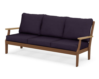 POLYWOOD® Braxton Deep Seating Sofa in Teak / Natural / Navy Linen