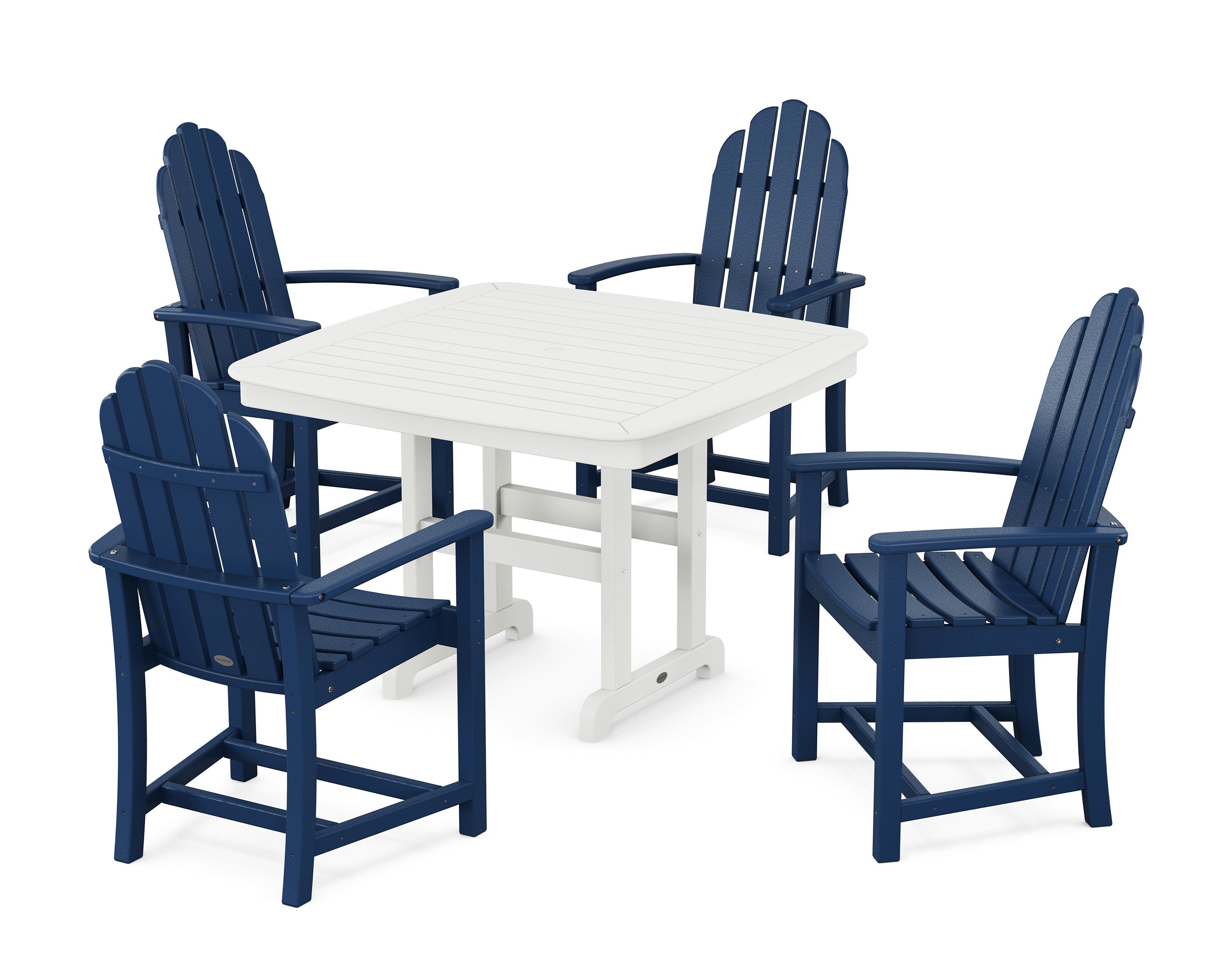 POLYWOOD® Classic Adirondack 5-Piece Dining Set with Trestle Legs in Navy / White