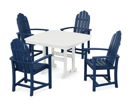 POLYWOOD® Classic Adirondack 5-Piece Dining Set with Trestle Legs in Navy / White