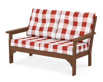POLYWOOD® Vineyard Deep Seating Loveseat in Teak / Buffalo Plaid Crimson