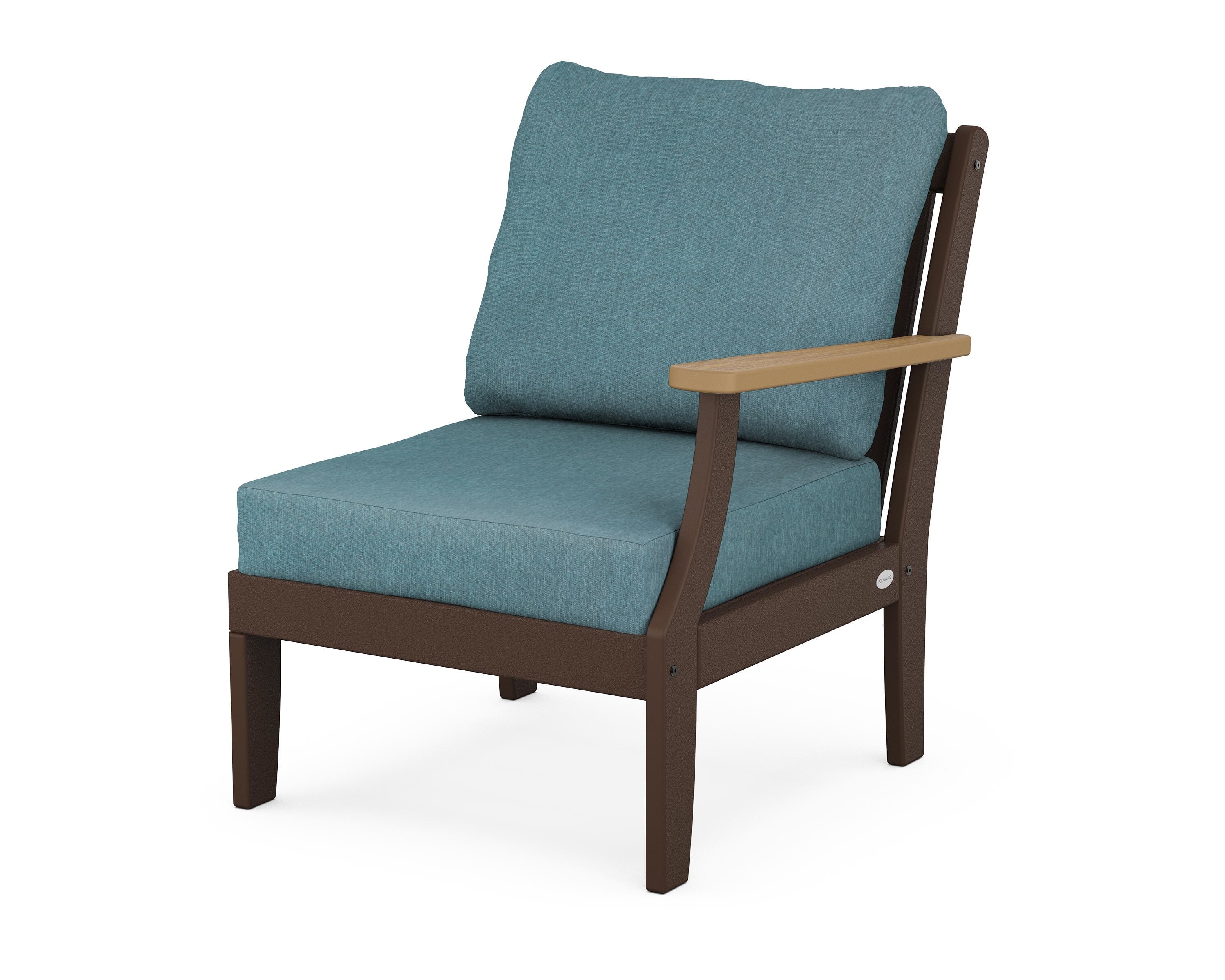 POLYWOOD® Braxton Modular Right Arm Chair in Mahogany / Natural / Ocean Teal