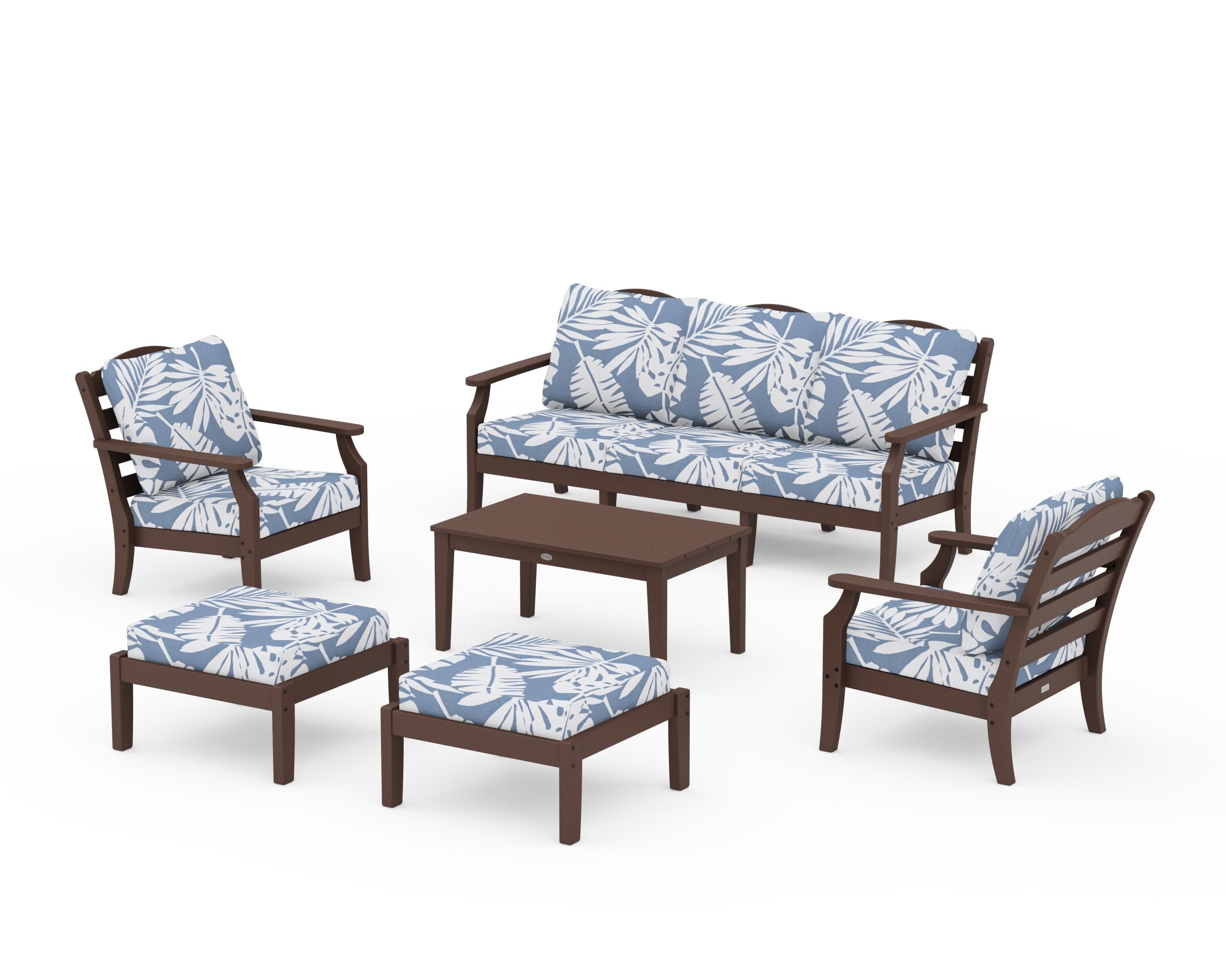 Draper James™ by  POLYWOOD® Savannah 6-Piece Lounge Sofa Set in Mahogany / Leaf Sky Blue