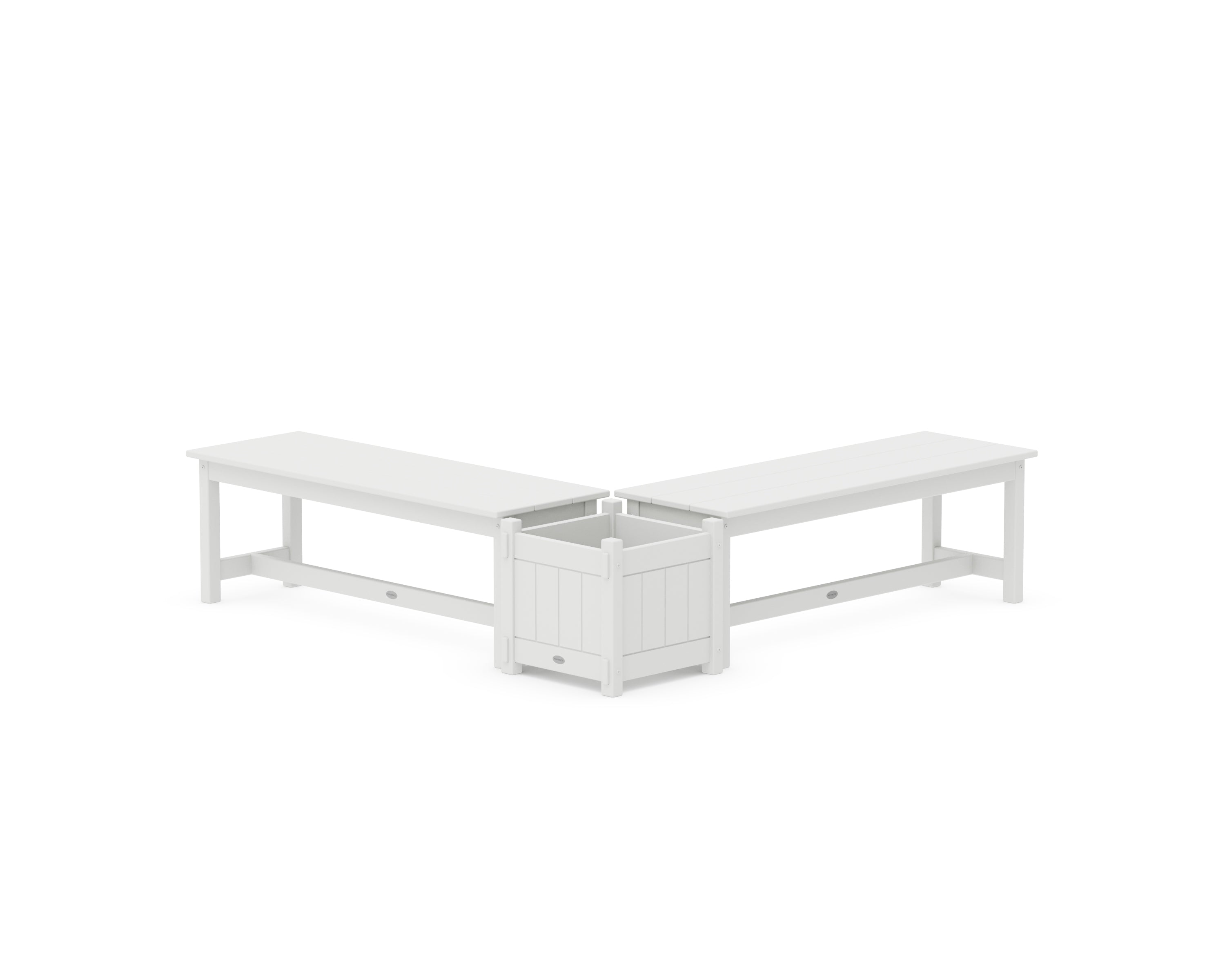POLYWOOD® 48" Vineyard L- Shaped Planter Bench Set in White
