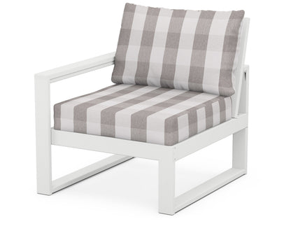 POLYWOOD® EDGE Modular Left Arm Chair in White / Buffalo Plaid Grey Mist
