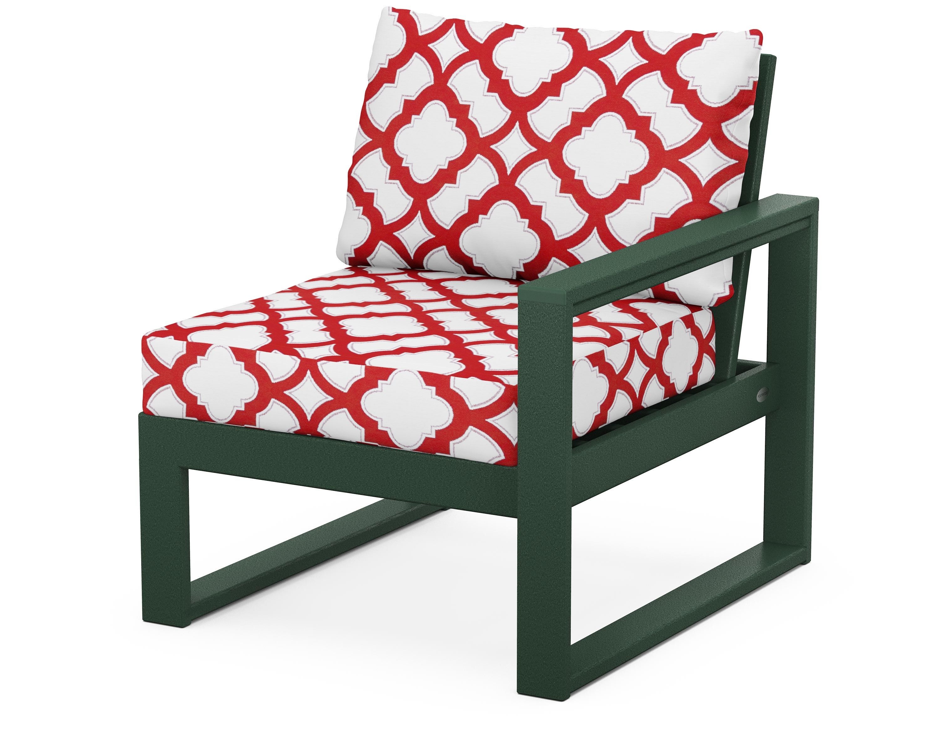 POLYWOOD® EDGE Modular Right Arm Chair in Green / Trellis Crimson