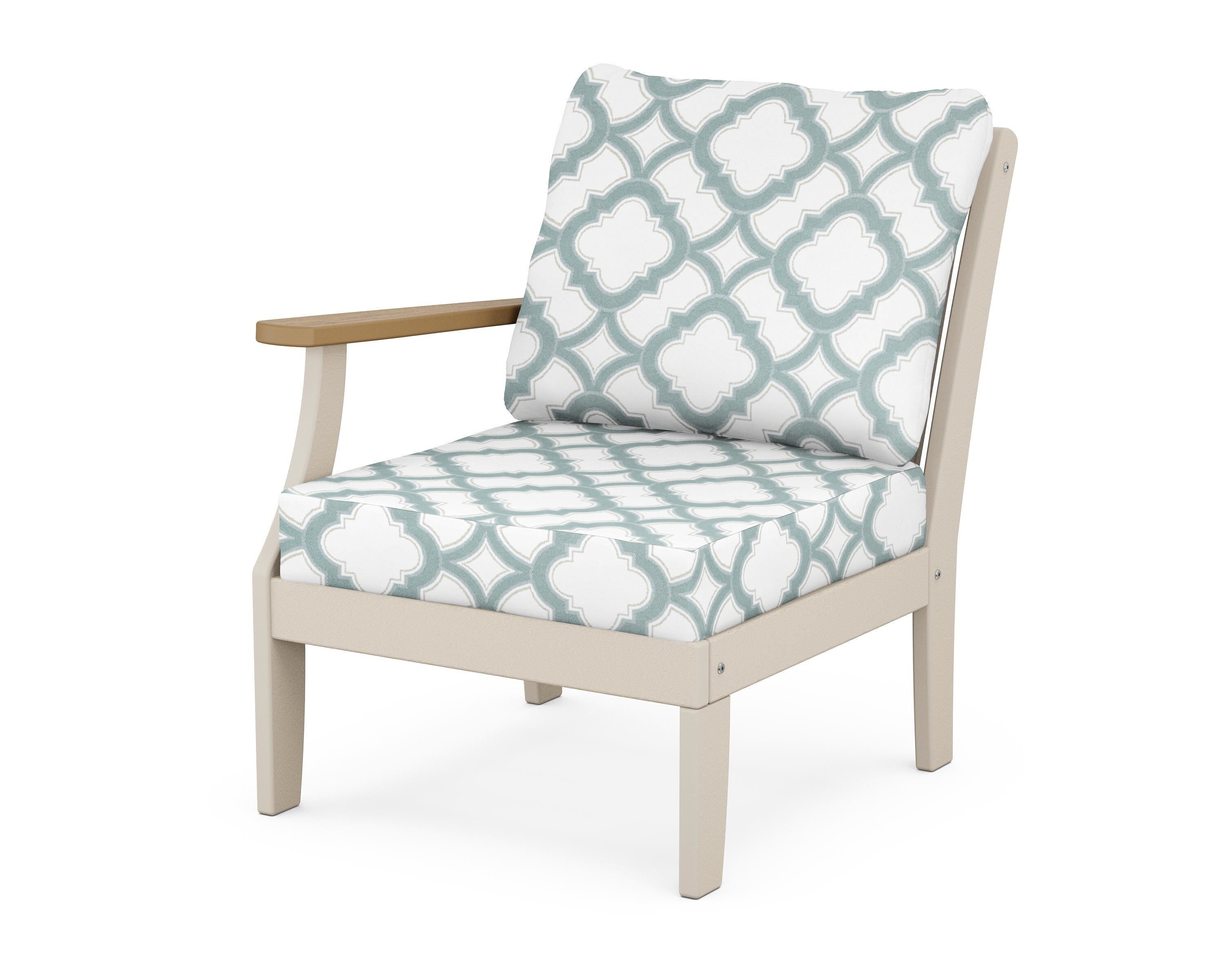 POLYWOOD® Braxton Modular Left Arm Chair in Sand / Natural / Trellis Glacier Spa