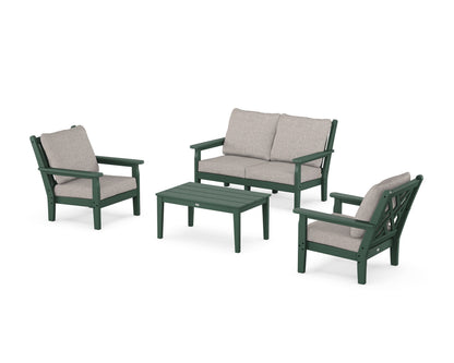 POLYWOOD® Chippendale 4-Piece Deep Seating Set with Loveseat in Green / Weathered Tweed