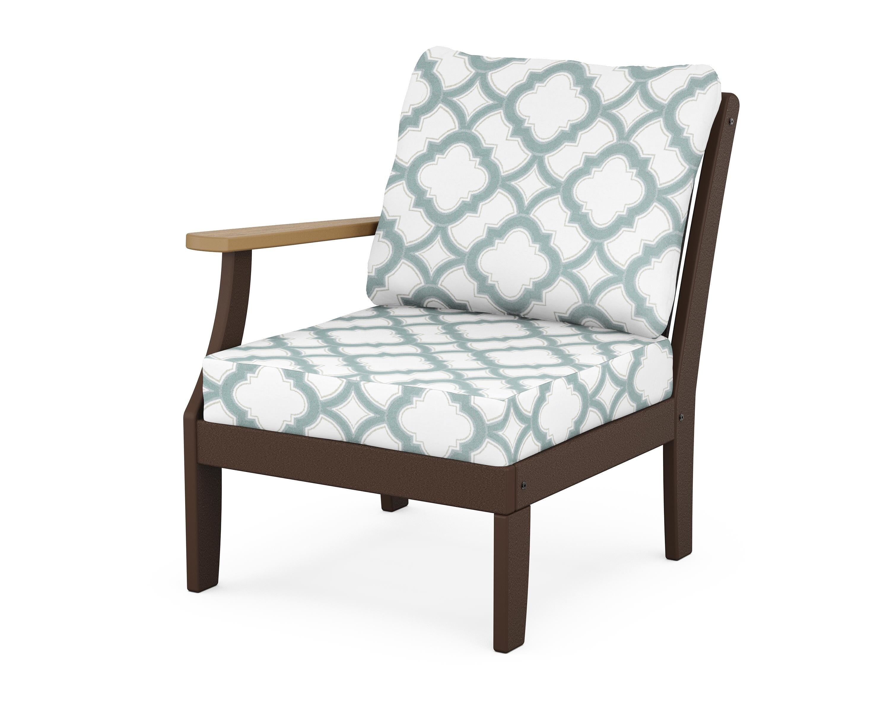 POLYWOOD® Braxton Modular Left Arm Chair in Mahogany / Natural / Trellis Glacier Spa