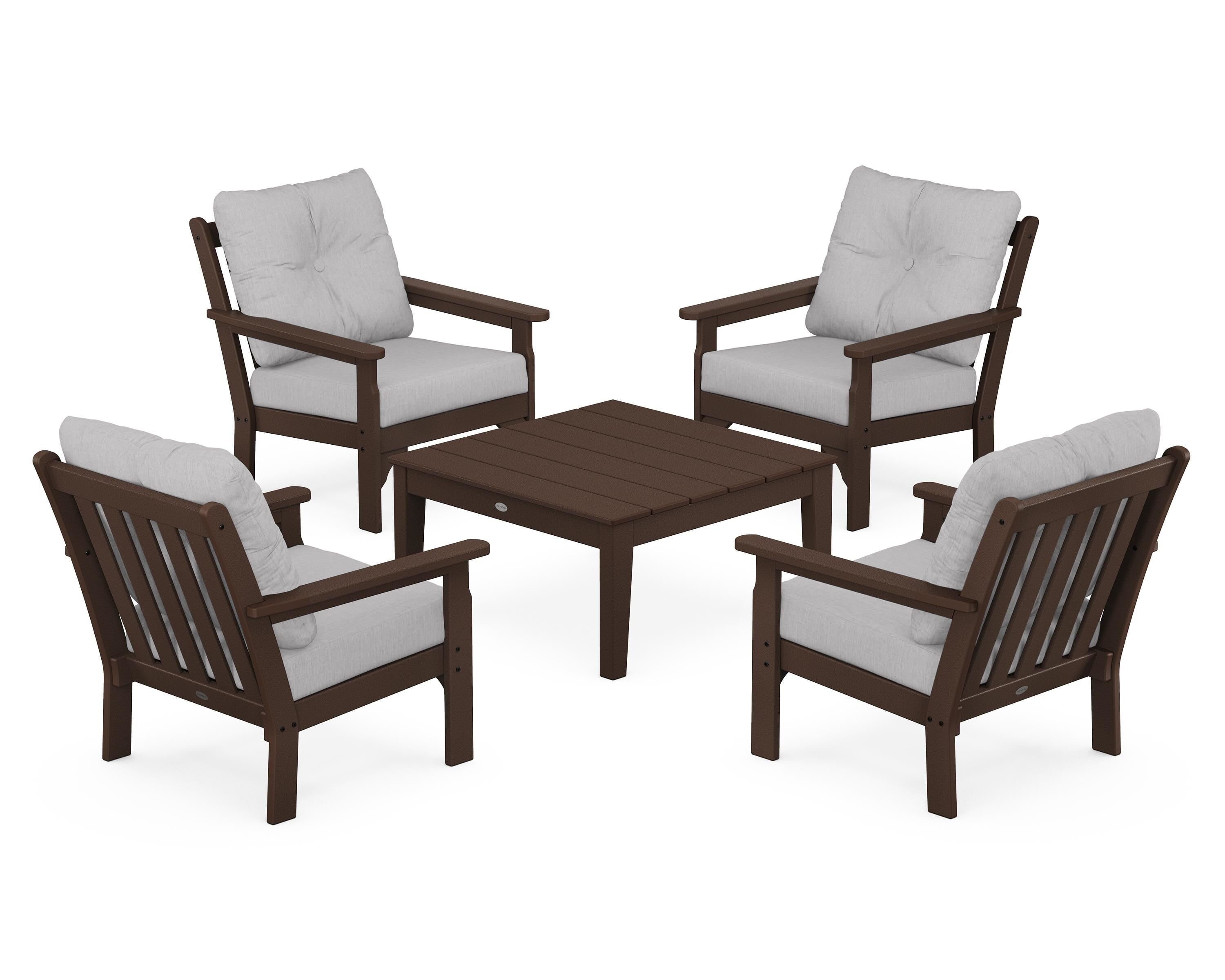 POLYWOOD® Vineyard 5-Piece Deep Seating Conversation Set in Mahogany / Granite