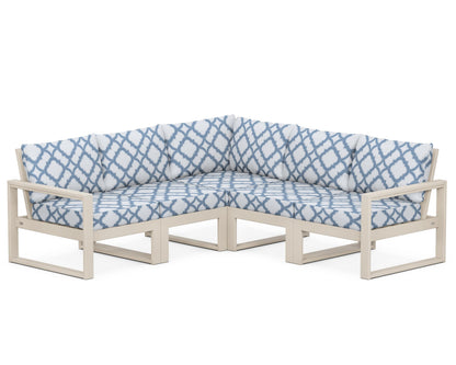POLYWOOD® EDGE 5-Piece Modular Deep Seating Set in Sand / Trellis Sky Blue