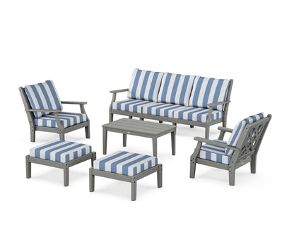 Country Living Wovendale 6-Piece Lounge Sofa Set in Slate Grey / Cabana Stripe Sky Blue
