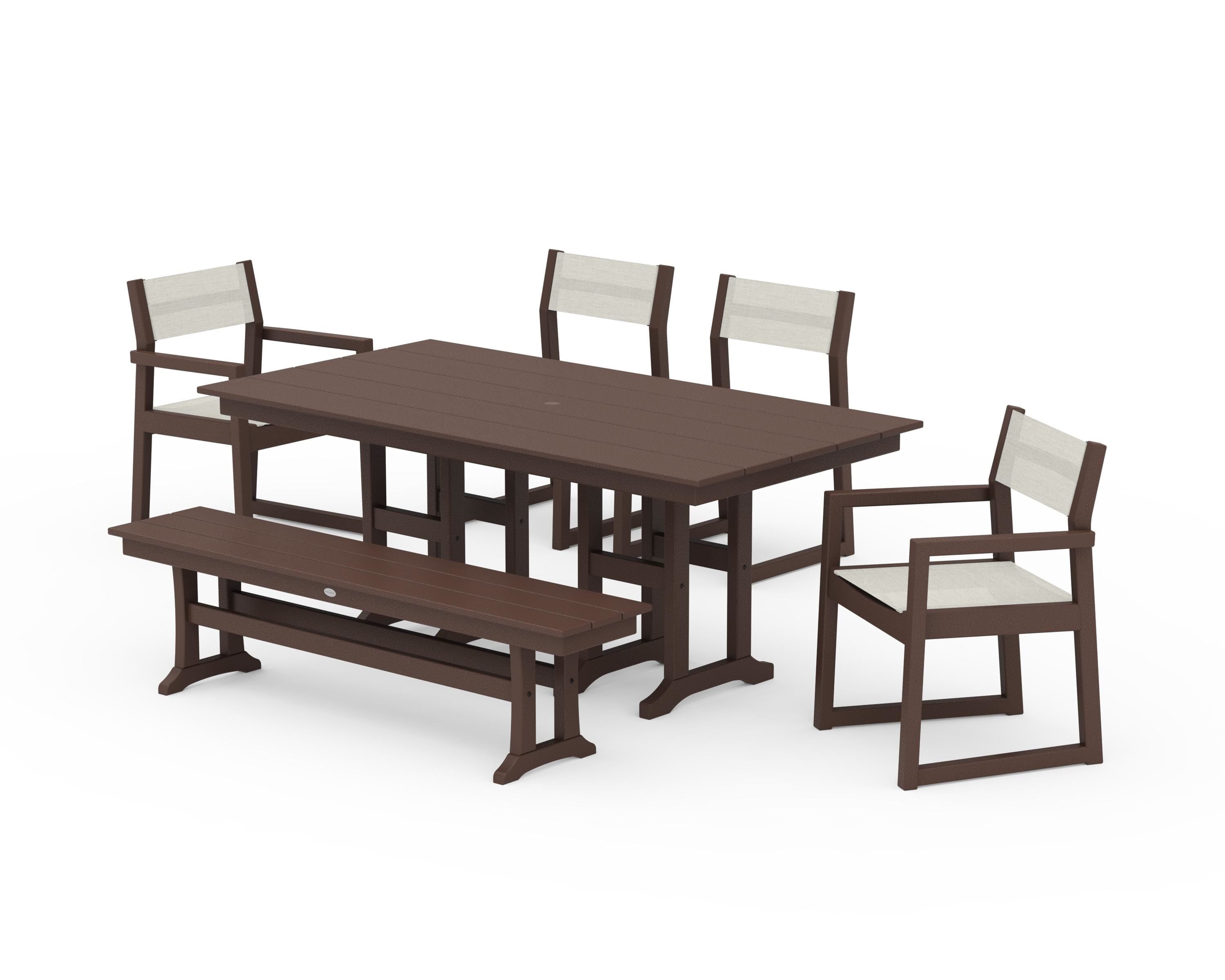 POLYWOOD® EDGE Sling 6-Piece Farmhouse Dining Set in Mahogany / Parchment Sling