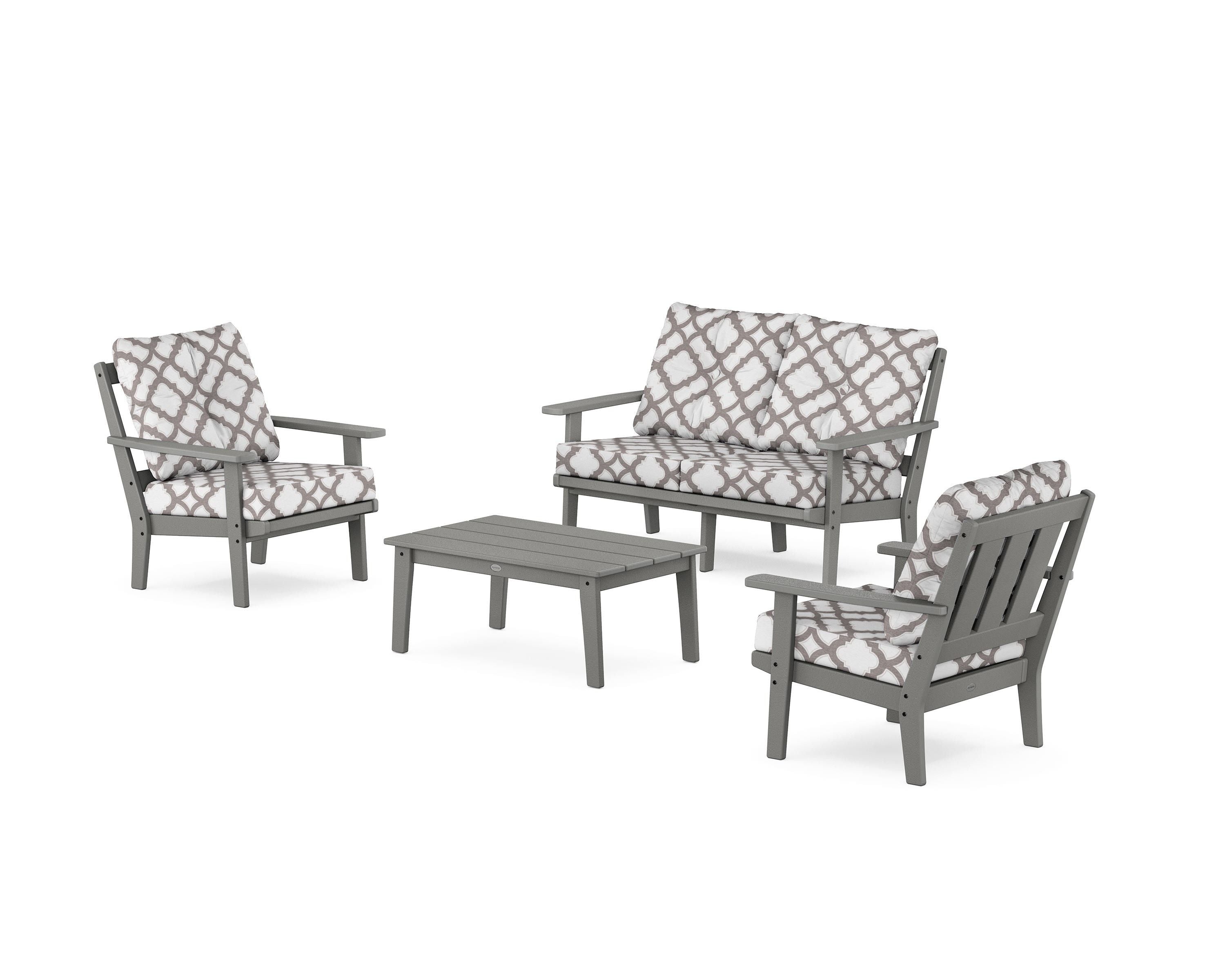 POLYWOOD® Oxford 4-Piece Deep Seating Set with Loveseat in Slate Grey / Trellis Grey Mist