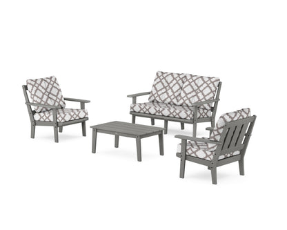 POLYWOOD® Oxford 4-Piece Deep Seating Set with Loveseat in Slate Grey / Trellis Grey Mist