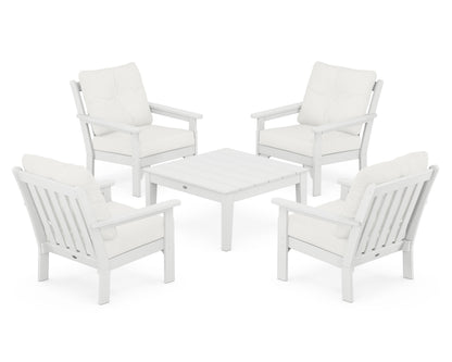 POLYWOOD® Vineyard 5-Piece Deep Seating Conversation Set in White / Natural Linen