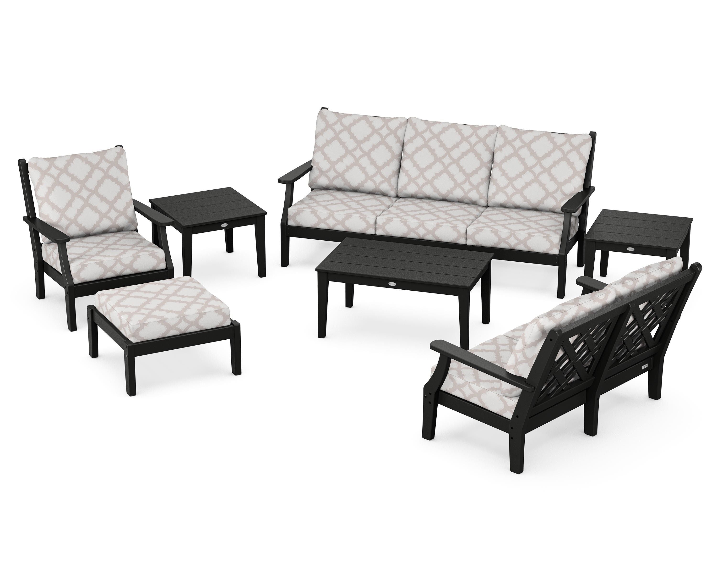 Country Living Wovendale 7-Piece Deep Seating Set in Black / Trellis Dune Burlap